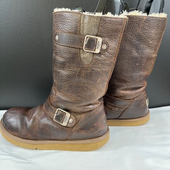 Ugg Australia Women's Brown Leather Mid Calf Boots Size 10 SKU 6105 - Picture 5 of 9